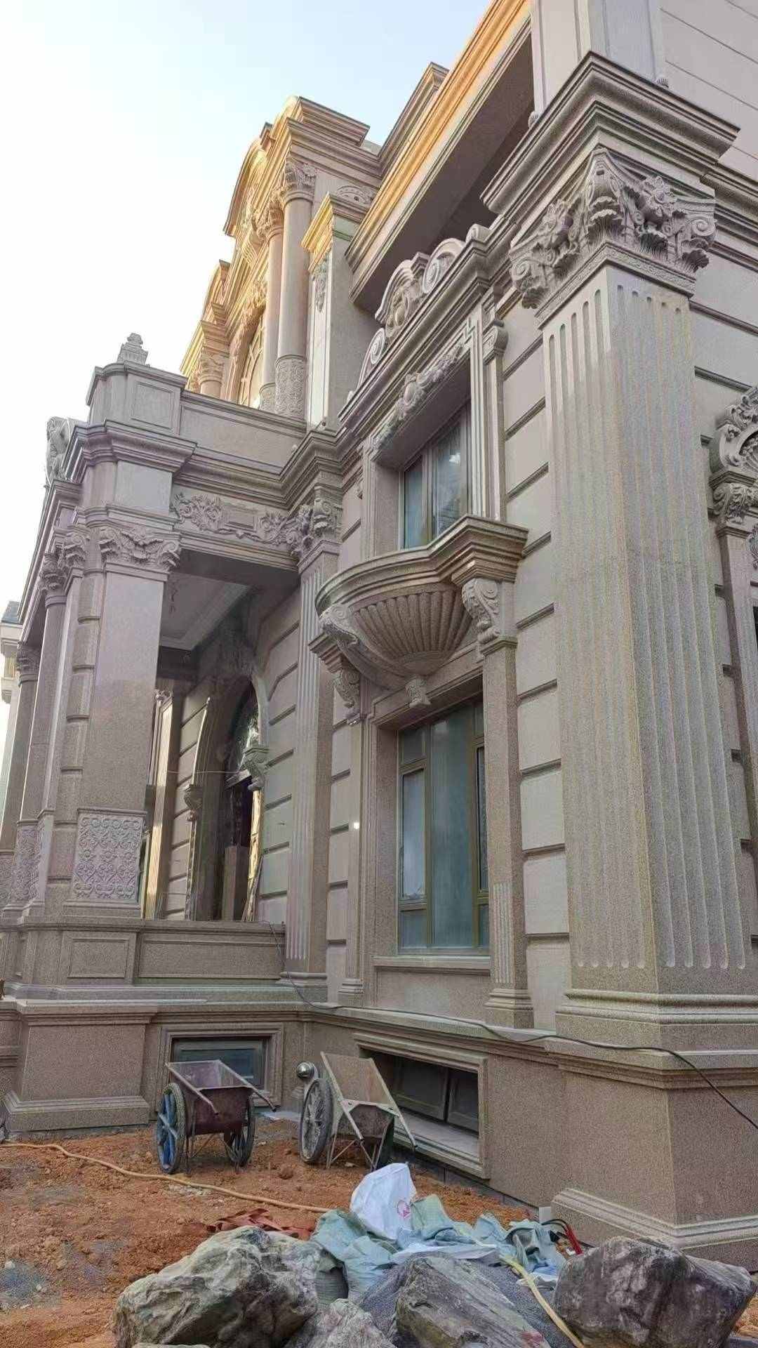 武汉 黄金麻花岗岩光面别墅外墙干挂施工完成