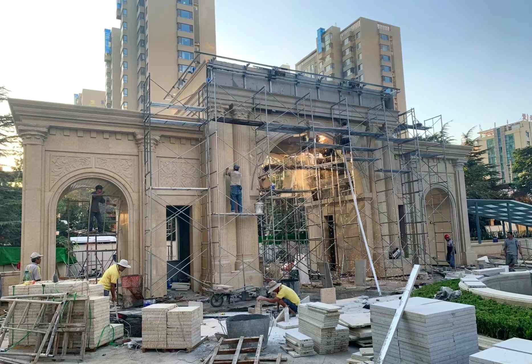 武汉 黄金麻荔枝面花岗岩小区门楼外墙干挂