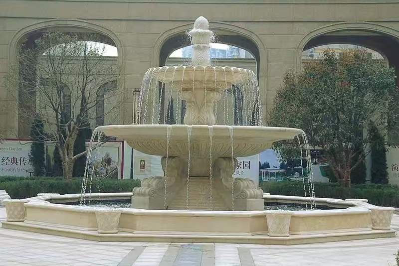 武汉 黄金麻花岗岩异型加工——户外庭院石雕流水喷泉