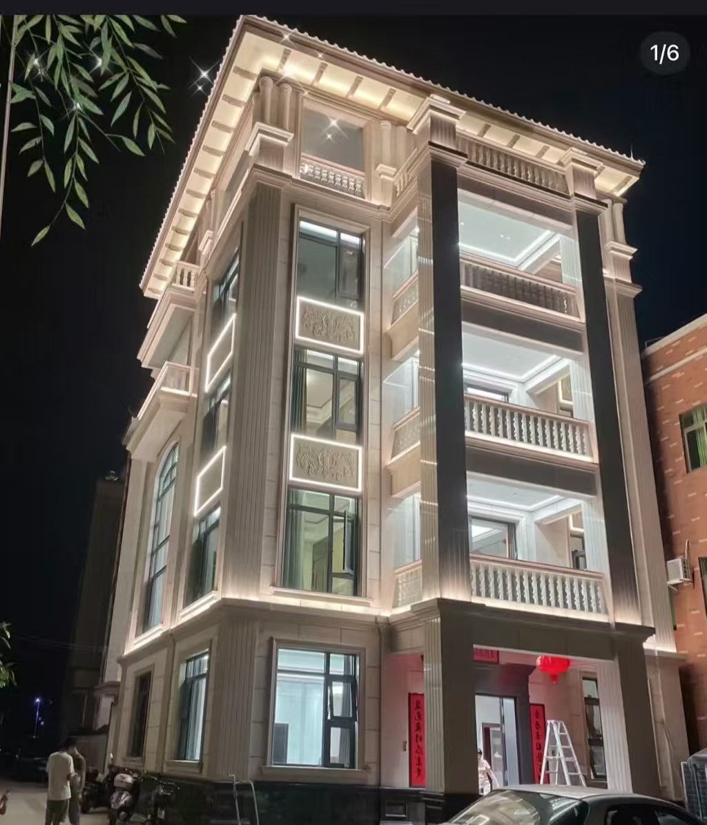 武汉 芝麻白花岗岩别墅外墙夜间效果