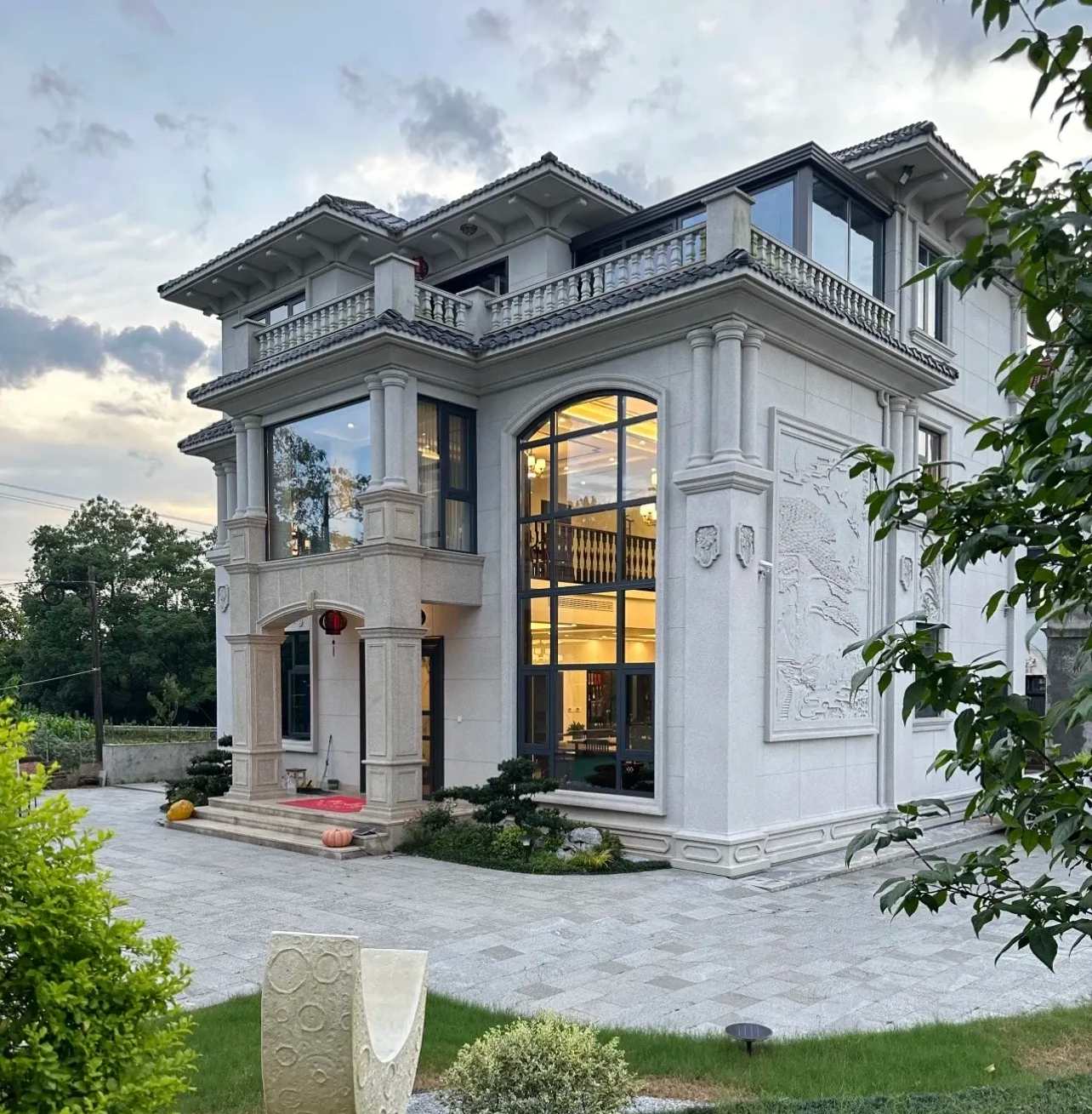 武汉 白麻花岗岩私人别墅干挂石材豪华定制