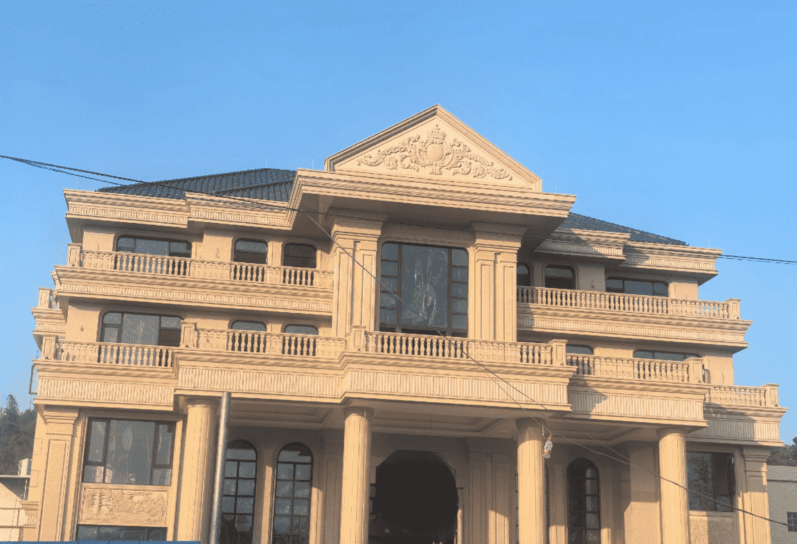 武汉黄金麻别墅外墙干挂石材效果示例